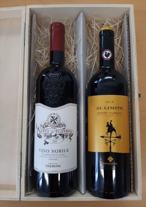 Gift Box vino nobile e chianti classico in wooden box